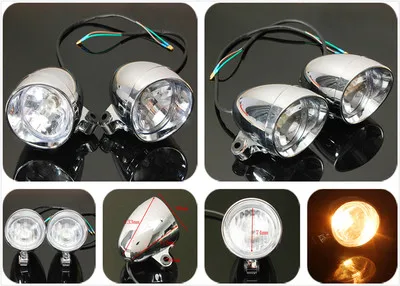 2Pcs Universal DC 12V 4 Motorcycle Bullet Headlight Spot Fog Lamp Chrome Lamp Amber Light for Harley for Honda for Yamaha