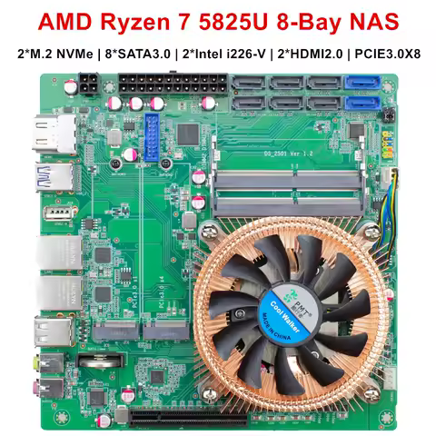Topton N21 8-Bay NAS Motherboard AMD Ryzen 7 5800H/5825U 8*SATA 2*NVMe 2*2.5G LAN 1*PCIE3.0 8X 2*DDR4 Firewall Gaming Mainboard