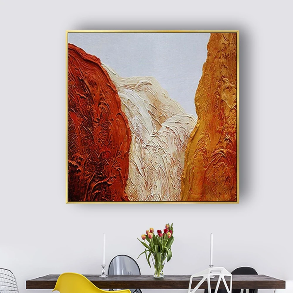 

Hand Painted Oil Paintings Cliff Waterfall Abstract Canvas Painting Brown Stone Wall Art Wall Pictures For Living Room Decor