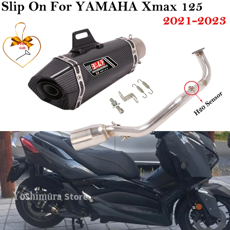 Slip On For YAMAHA Xmax 125 X MAX125 2021 - 2023 Full System Motorcycle Exhaust Escape Moto Front Link Pipe Carbon Fiber Muffler