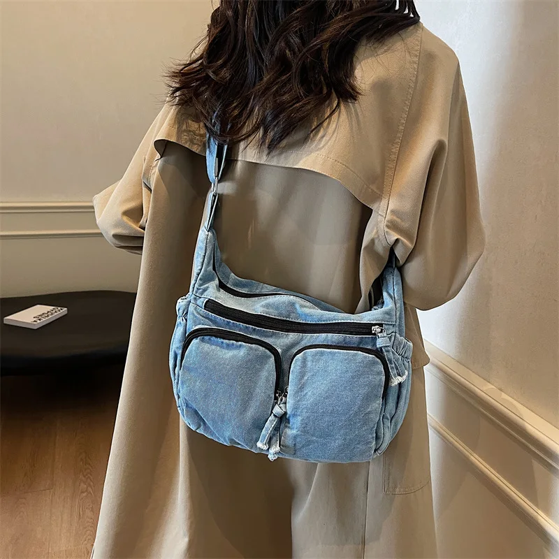 

Denim Shoulder Bag Casual Retro Messenger Bags Large Crossbody Handbag Hobo Bag Jean Purses Designe Bags For Women
