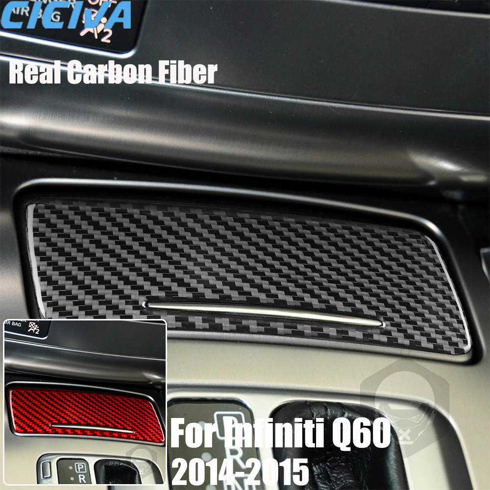 

Real Carbon Fiber Car Accessories Gear Shift Cigarette Lighter Decorative Trim Cover Soft Sticker For Infiniti Q60 2014-2015