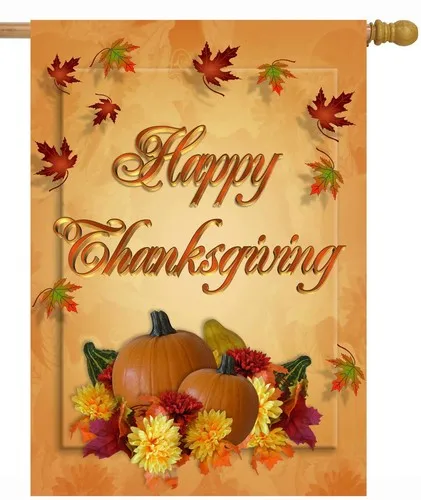 Thanksgiving Harvest Autumn Fall Pumpkin Maple Leaves Yellow House Flag 28 x ... JJE DDI GGX