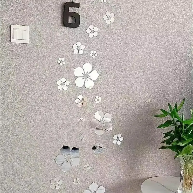 18 Stück 3D-Blumen-Spiegel-Wandaufkleber aus Acryl, TV-Hintergrund-Dekoration, Schlafzimmer-Deko – Detail 4