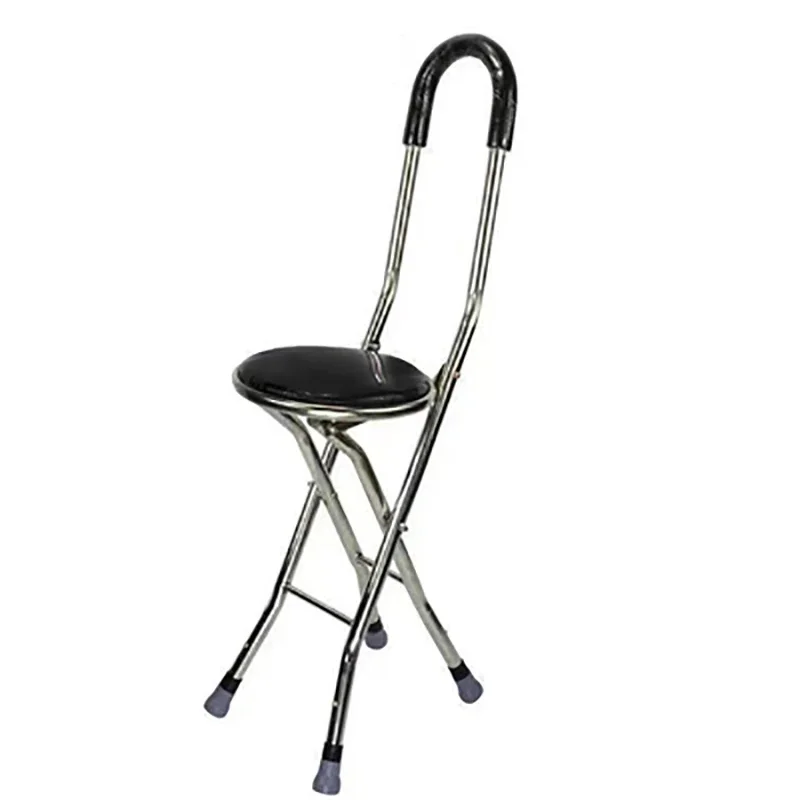 

Folding chair with crutches, portable for the elderly,four legged crutches with stool for the elderly, non slip