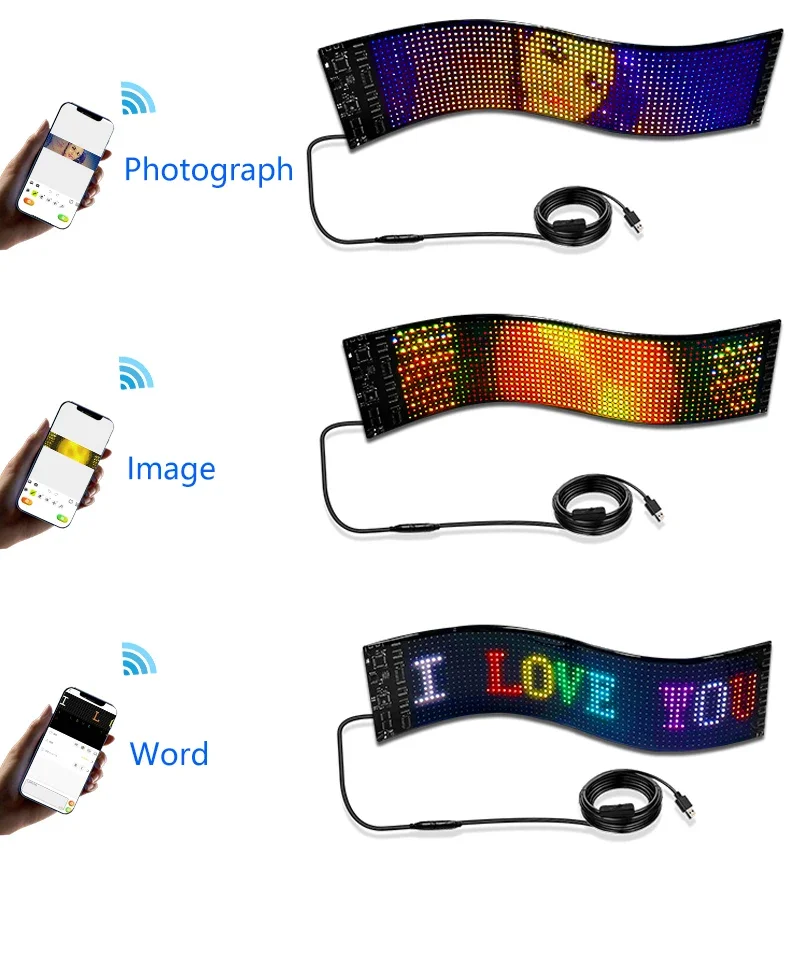 

LED Screen Matrix Pixel Panel Flexible Addressable RGB Pattern Graffiti Scrolling Text Animation Display Car Rear Window