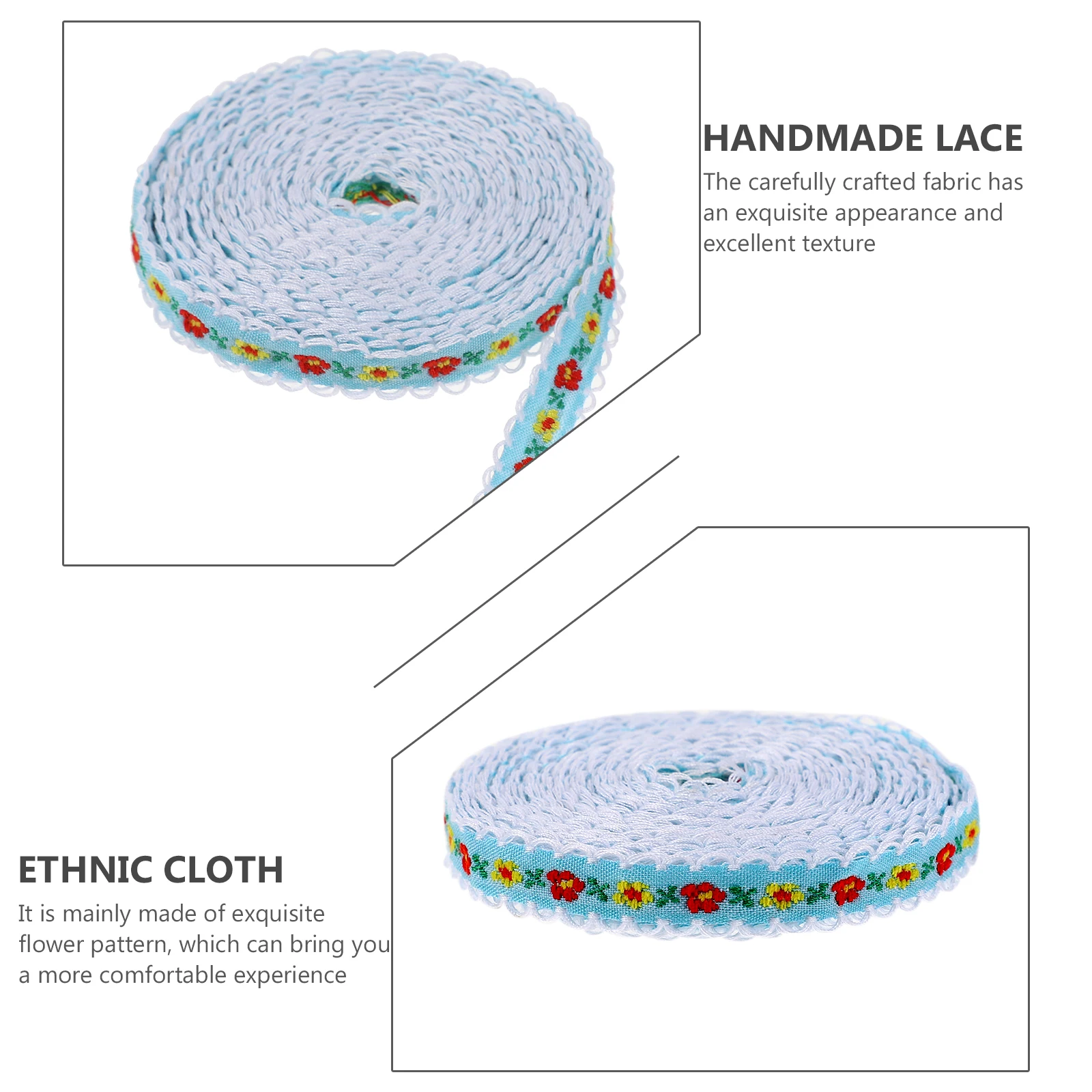 

2Pcs Flower Embroidery Ribbon DIY Handmade Lace Fabric Accessories Wedding Decor Craft Trim DIY Handmade Lace Ethnic Cloth