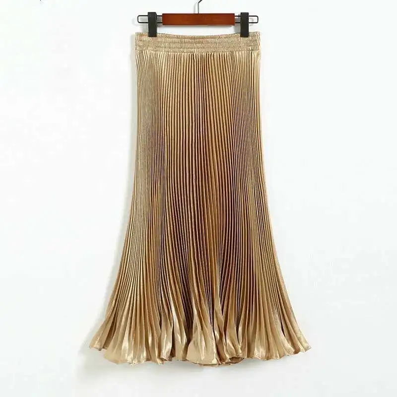Elastic High Waist Summer Skirts Women Fashion Pleated Skirt Long Maxi Autumn Winter Skirts Faldas Mujer Moda 2022 Jupe Femme