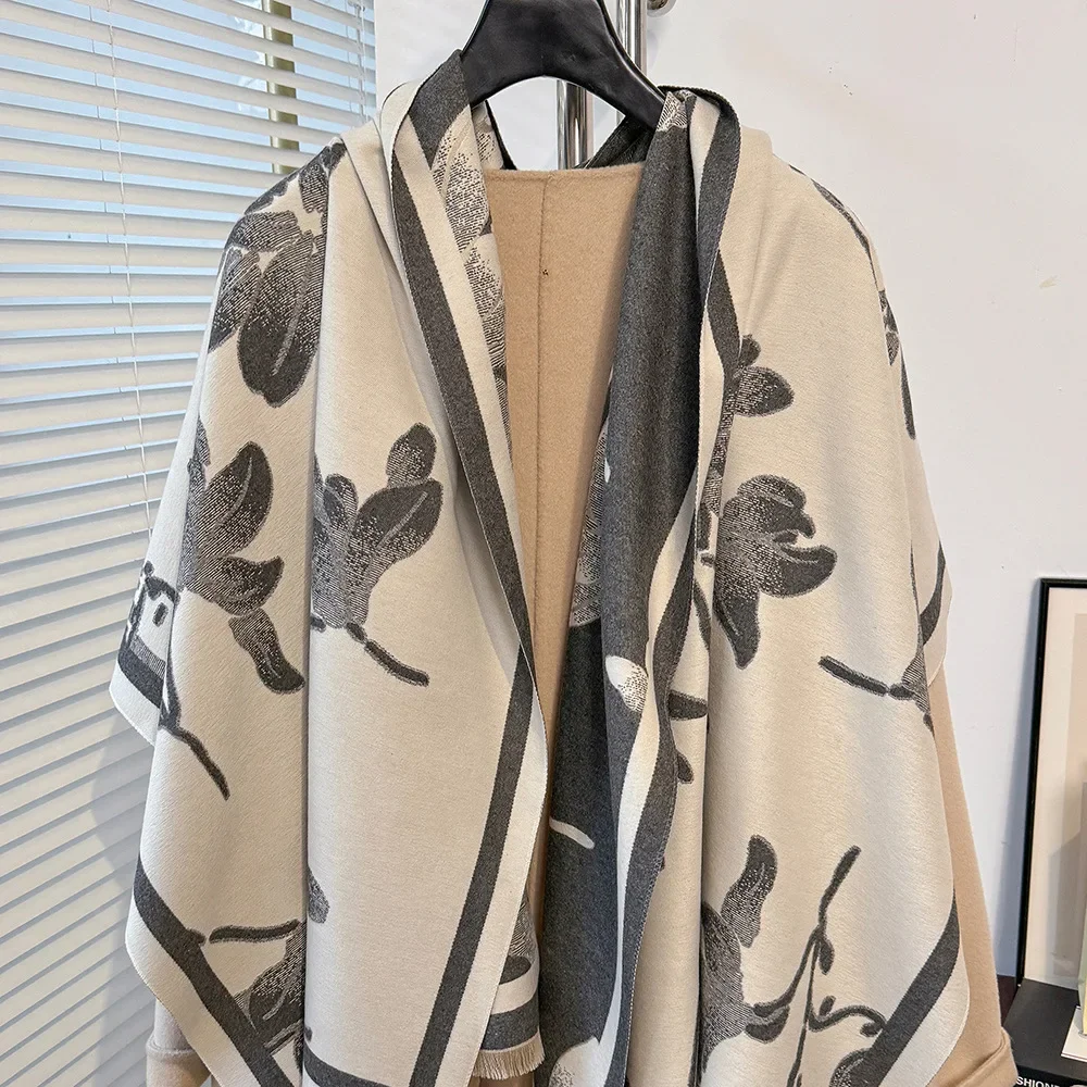 Stampa floreale sciarpa grande scialle donna autunno inverno sciarpe lunghe regalo femminile Chinease fiore di Magnolia Foulard di lusso