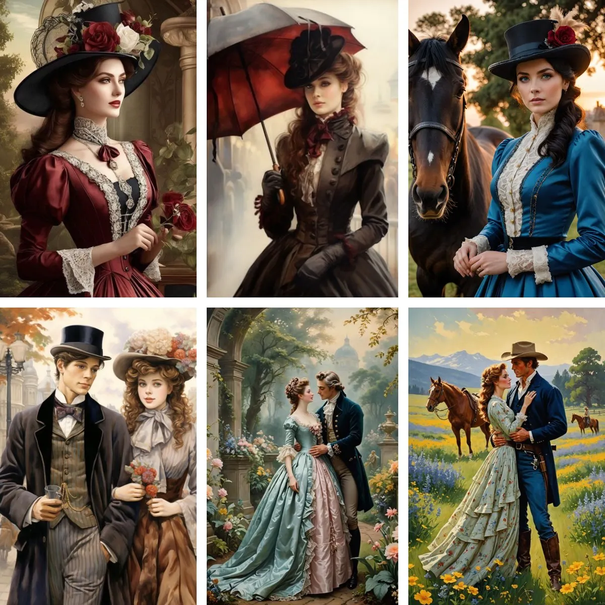 5D Diy Diamond Painting French Ladies , Victorian Era Couple Diamond Embroidery , Full Square Diamond Mosaic Cross Stitch