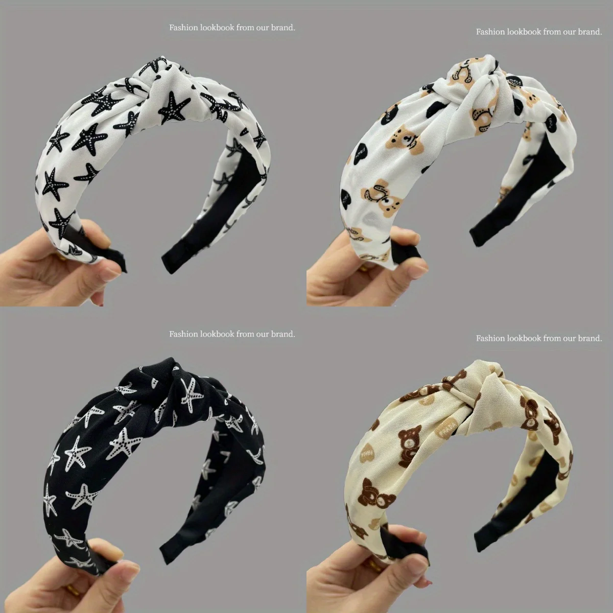 

Popular Women Girls Print Fabric Knotted Headbands Wide Edges White Black Color Ladies Casual Shopping Hair Hoop Accessories