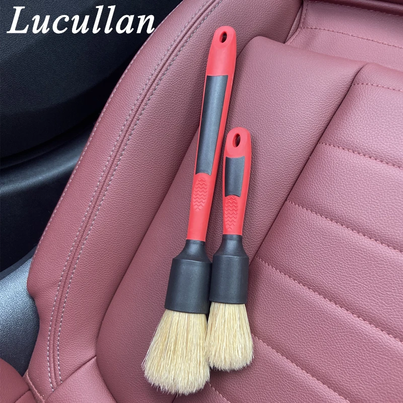 Lucullan 20% Denser Orginal Bristle Interior Cleaning Tools 28CM Red All Rubber Handle Car Detailing Brushes