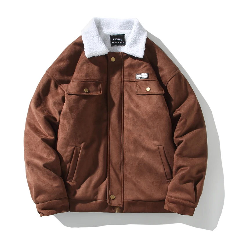 

Men's Winter Jacket Fashion Men's Lapel Sherpa Fleece Lapel Lamb Velvet Sports Thickened Top Large Size Men's Thick Cotton Coat