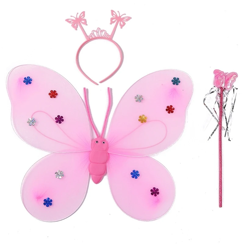 N80c princesa justa-asas borboleta com varinha mágica bandana anjo traje vestir-se role play-adereços presente para meninas