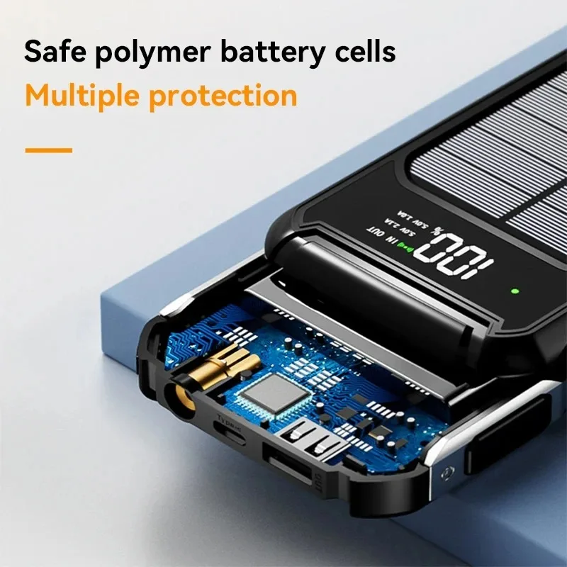 Xiaomi 80000mAh سعة كبيرة محمولة في الهواء الطلق الطاقة الشمسية المتنقلة 4 في 1 المدمج في كابلات شاشة LED رقمية آيفون سامسونج