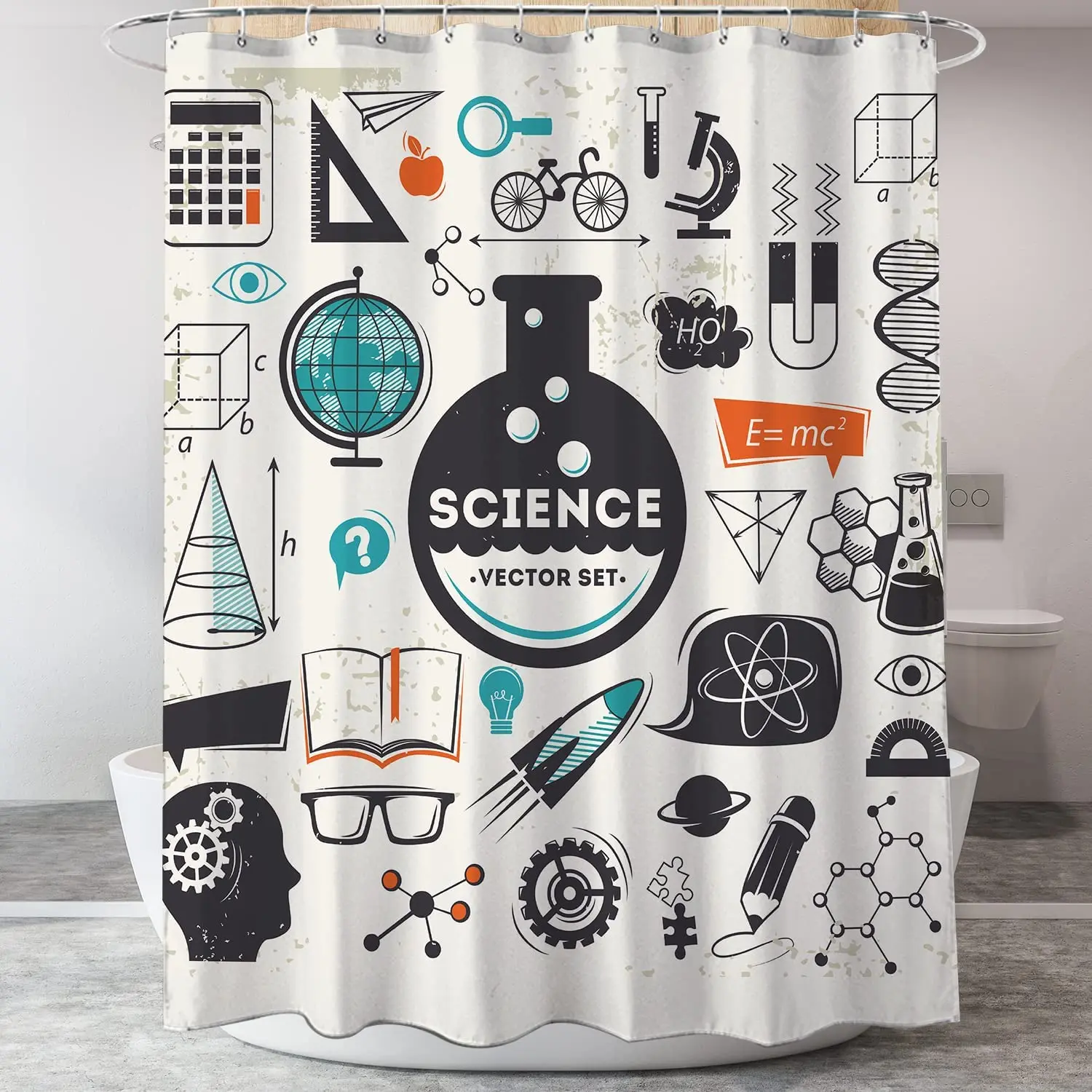 Kids Science Shower Curtain for Bathroom Decor Physics Lab Theme Shower Curtains for Girls and Boys Beige Fabric Waterproof