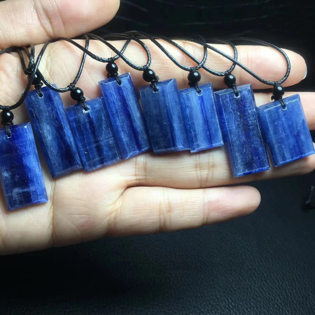 1 Pc Fengbaowu Natural Kyanite Square Pendant Black Waxed Cord Rope PU Leather Thread Reiki Healing Stone Fashion Jewelry Gift