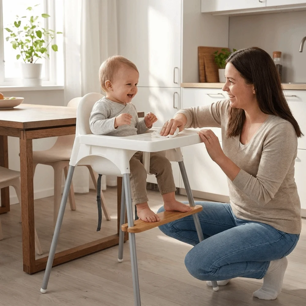 Adjustable Height High Chair Footrest Natural Bamboo Non-Slip Baby Highchair Foot Stool Smooth Surface Stable