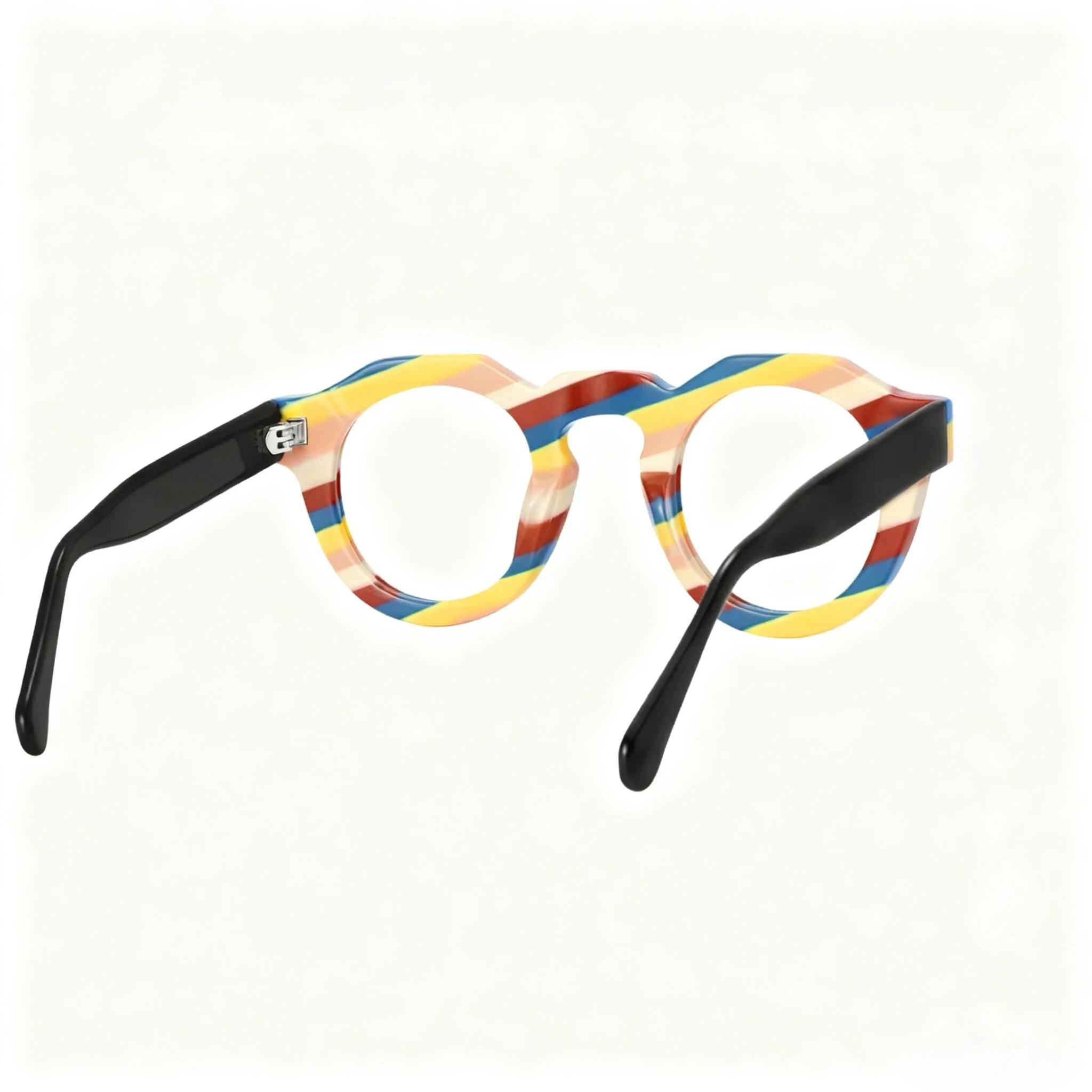 FYTOO Playful Color-Striped Round Eyeglasses Durable Acetate, Rich Mixed Colors, Fun Luxury Look, Essential for Style Icons