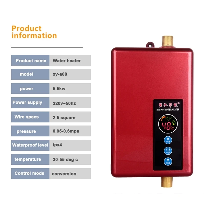 5500W Electric Water Heater Wall Mounted Instantaneous Tankless Water Heater for Kitchen Bathroom Shower Water Fast Heating 220V