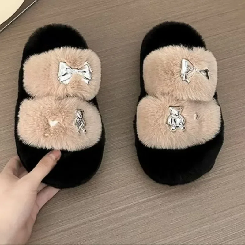 

Женские тапочки из волосатого хлопка на осень и зиму, на толстой подошве для тепла в помещении, новые удобные тапочки для уличной одежды