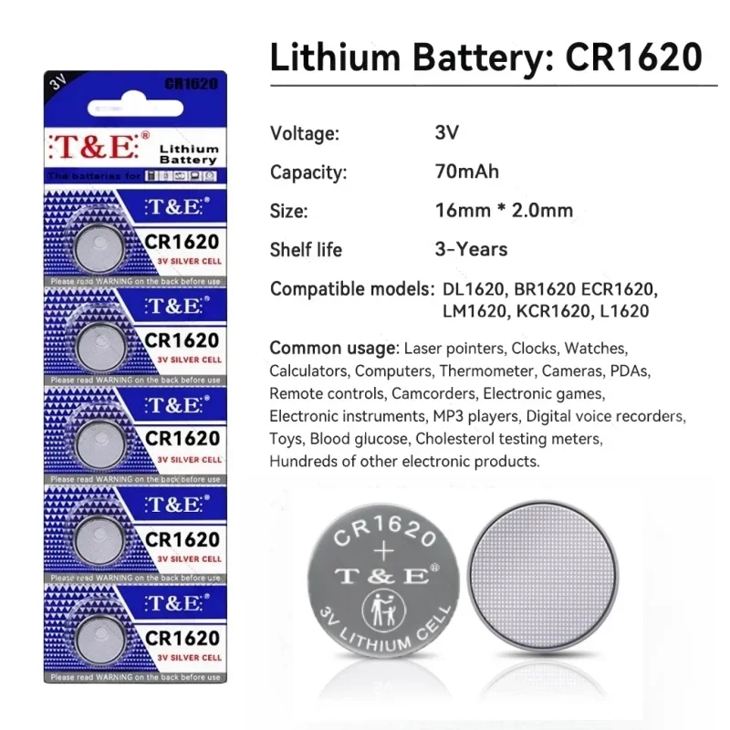 top5-100PCS CR1620 3V Lithium Batteries DL1620 BR1620 ECR1620 LM1620 KCR1620 L1620 Button Coin Cell For Watch Toys Clock Remote