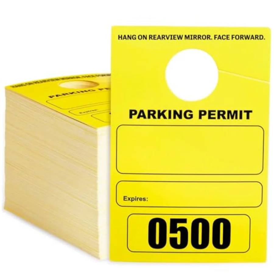 

Rectangular Parking Permit Hang Tags - Sequentially Numbered Parking Passes - Writable Blank Car Passes - High-Visibility Yello