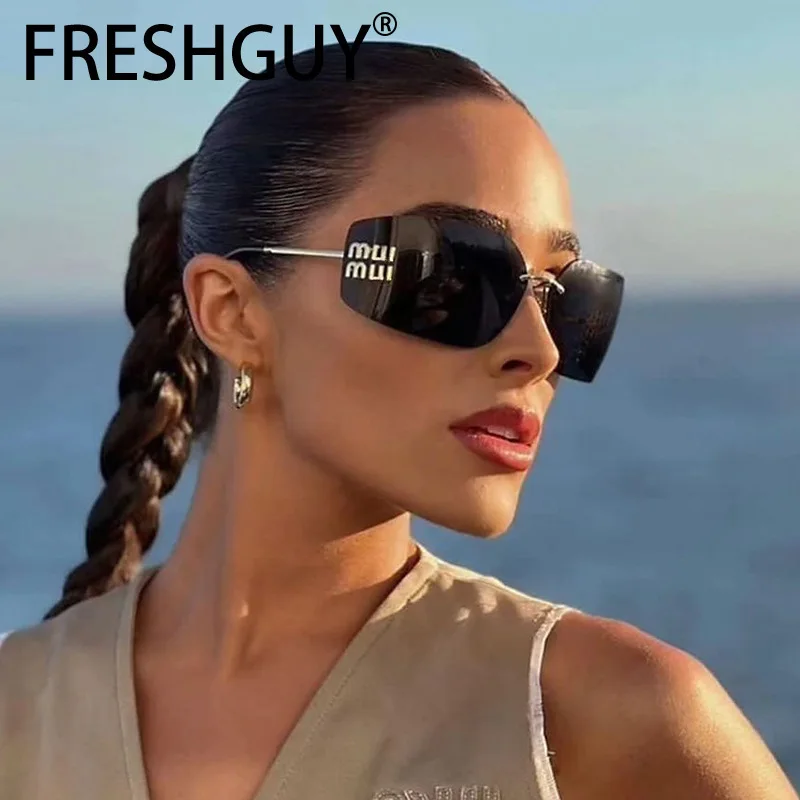 FRESHGUY Fashion Women's Sunglasses Frameless Curved Mirror Sunscreen Glasses Field Trip 2024 New Gafas De Sol