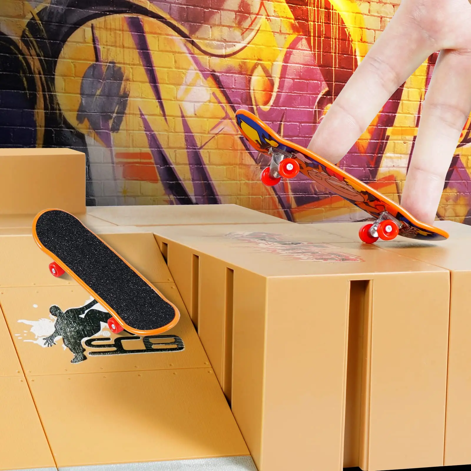 Fingerboard Skate Park Kit,Skate Finger Toy, Skateboard 3Finger, 8Skatepark Deck Ramp, Mini Finger Skate Training for peuvGift