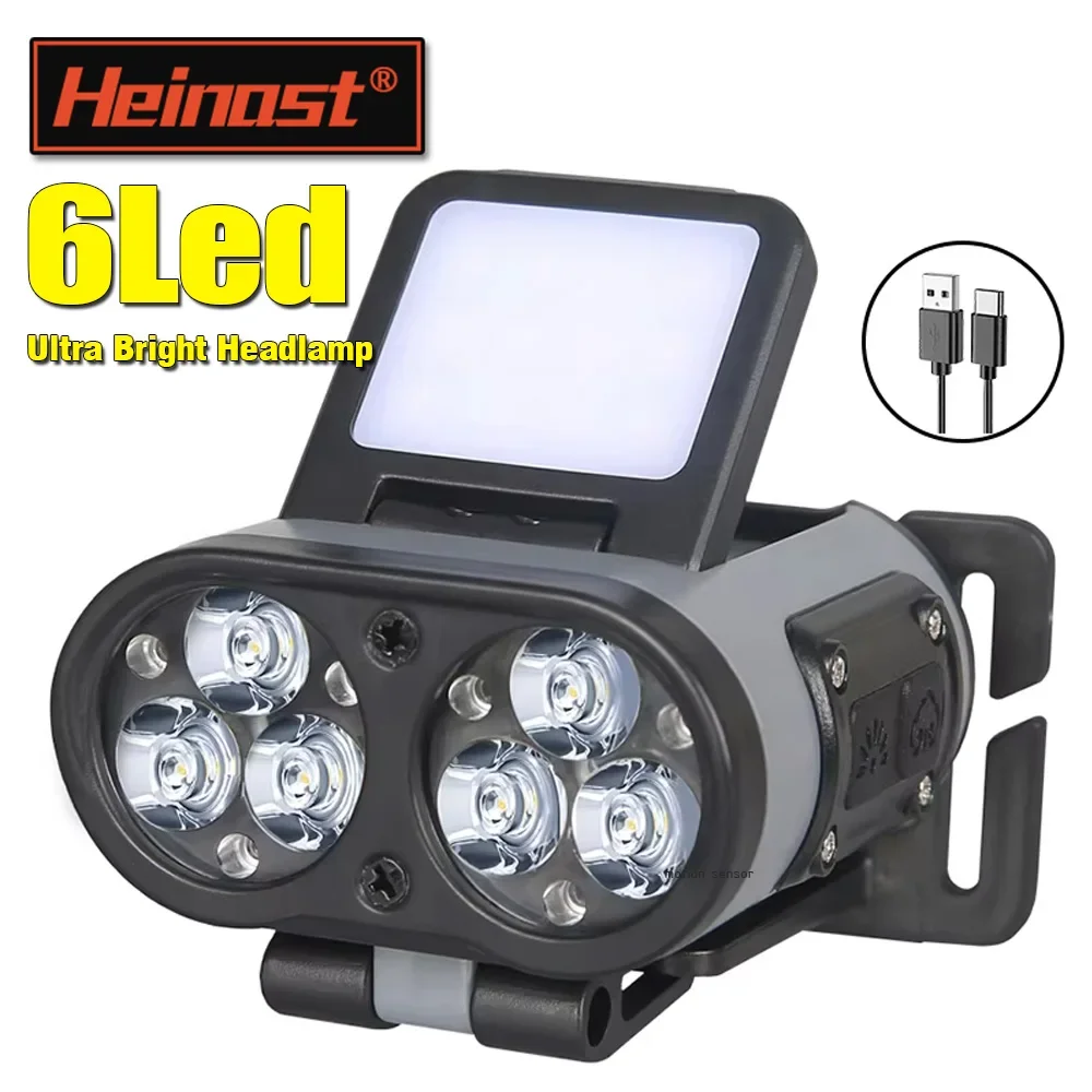 USB Rechargeable Headlamp High Lumen Bright Head Lamp with 6 LED Headlight 6 Modes IPX4 Waterproof Head Flashlight Head Light