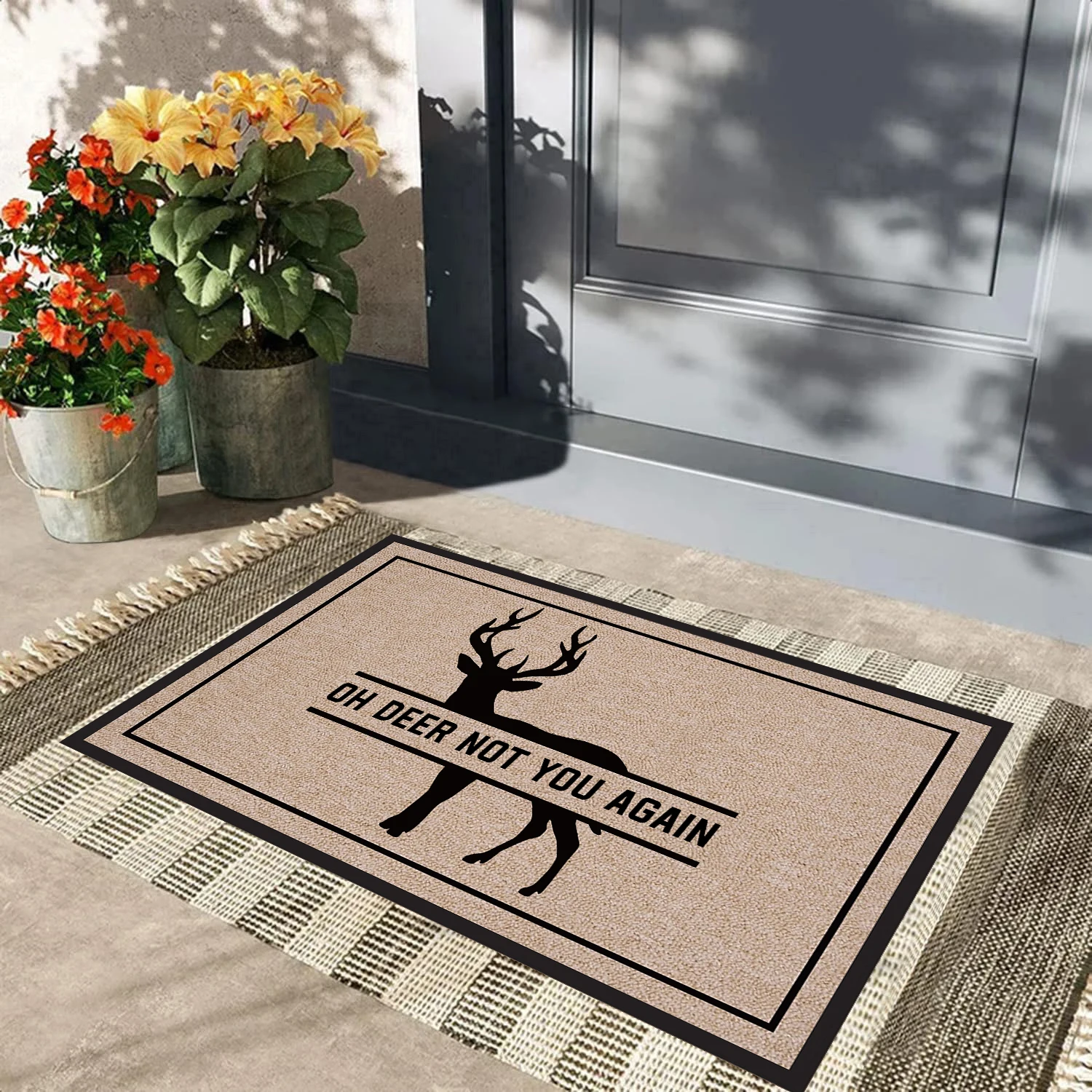 

Oh Deer Not You Again Doormat,Entrance Welcome Mats Outdoor, Rubber Rugs Funny Floor Mat ,Carpet Dust Proof Home Decor