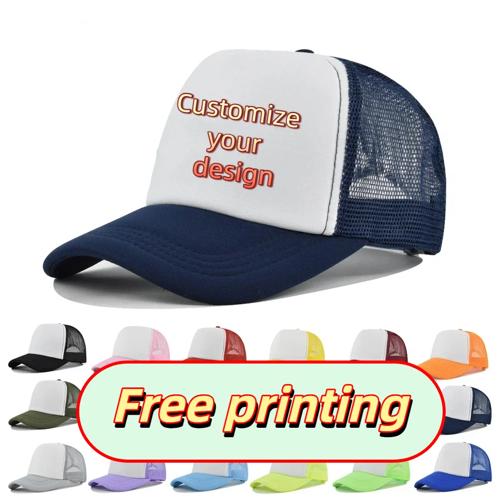 Men's Hat Custom Logo Personalized Print Design Pattern DIY Truck Driver Mesh Baseball Cap Tourism Team Color Blocking Sun Cap
