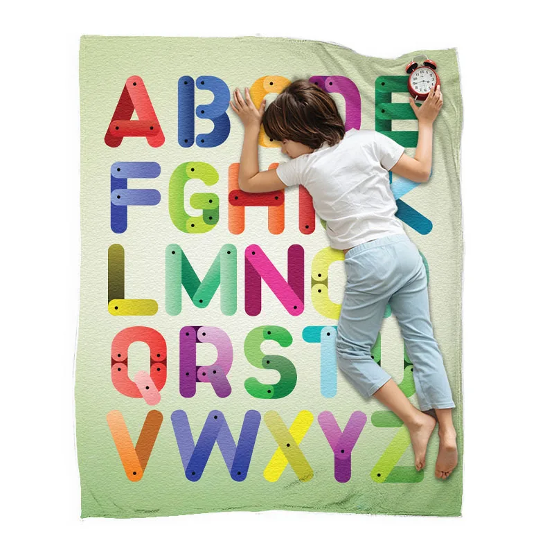 Kids Alphabet Throw Blanket Aesthetic Letter Funny Lovely Soft Cozy Microfiber Flannel Fleece Warm Huggl For Home Sofa Beds