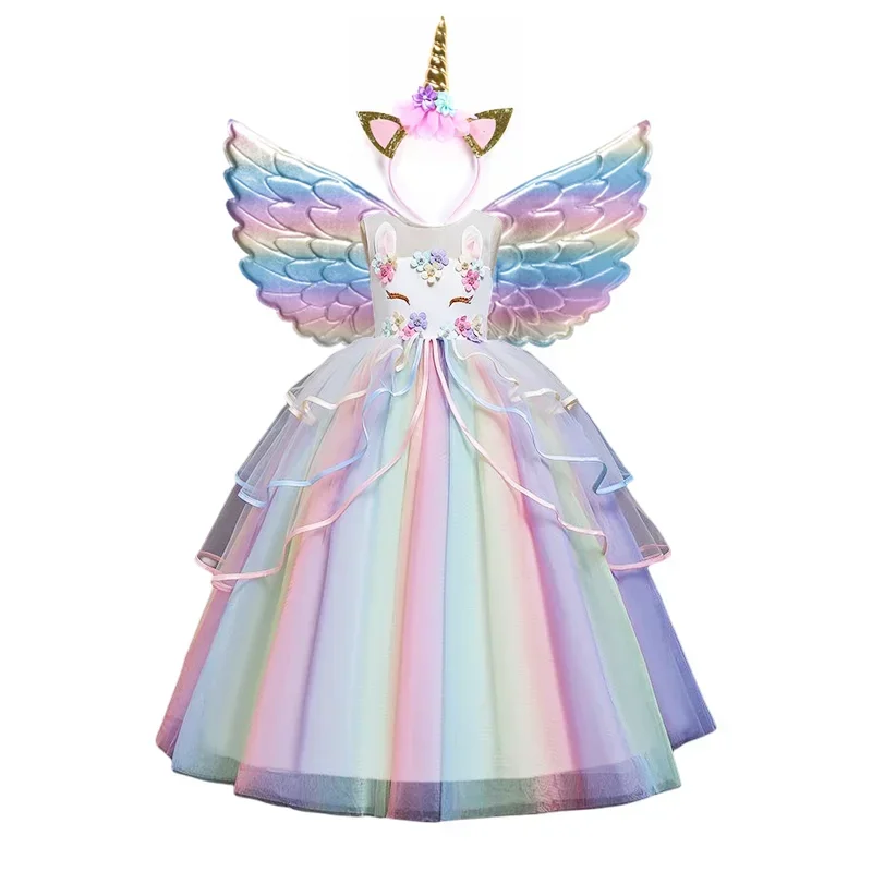 Cosdea Girls Kids Unicorn Cosplay Dress For Children Rainbow Sleeveless Wedding and Birthday Party Princess Costume Evening Form