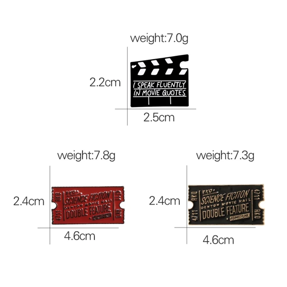 Clapperboard Movie Ticket Enamel Pins Movie Scene Board Rocky Horror Science Fiction Black Red Badge Lapel Brooch For Women Men