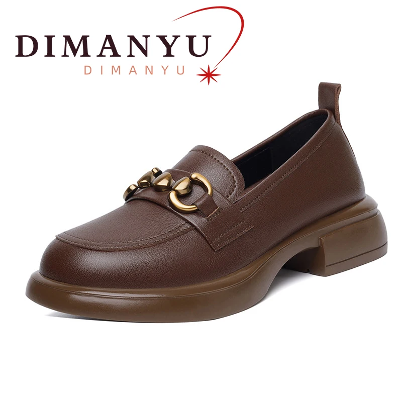 

DIMANYU Loafer Shoes Women's Genuine Leather 2024 spring new women's British Style Square Heel Shoes Non-slip Female Shoes