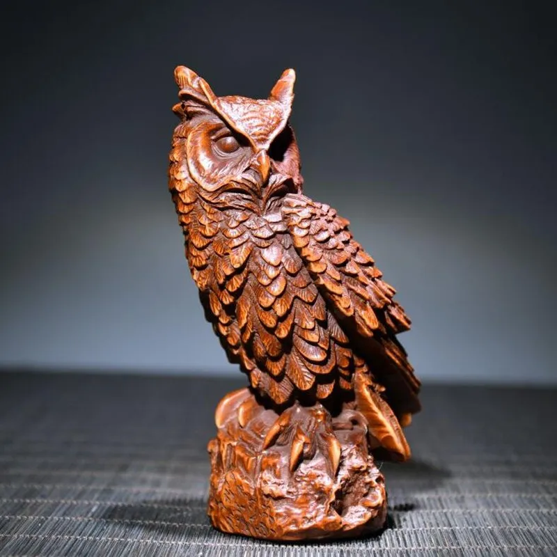 Archaize seiko Hand-carved boxwood owl desktop decoration crafts statue