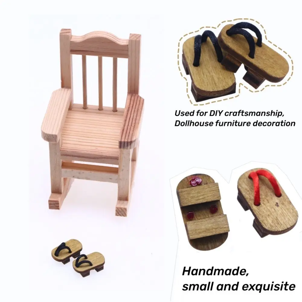 

1 Pair 1:12 Dollhouse Miniature Herringbone Wooden Slippers BJD Doll Mini Dollhouse Clogs Wood Anime BJD Doll Shoes