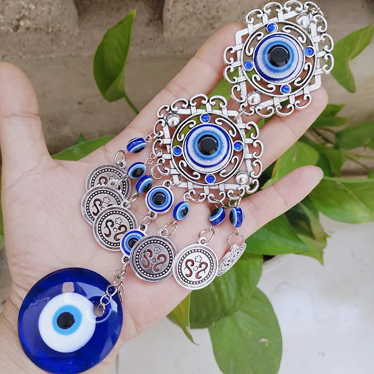 Wall Hanging Pendant Amulet Lucky Charm Blessing Protection Gift Turkish Blue Evil Eye Hamsa Hand Flower for Home Decoration