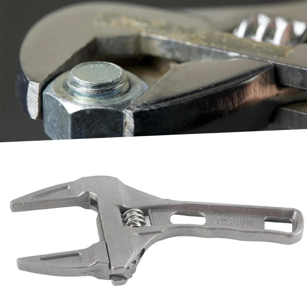 Adjustable Wrench 6-68mm Clamping Range Ultra-thin Design Large Opening Wrench Aluminum Alloy Silver Wide Jaw Wrench