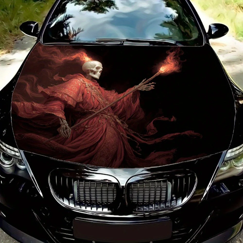 

Skeletal Figure in Red Robes Car Hood Vinyl Wrap - Waterproof, Self-Adhesive, Surface Protection Decal Sticker For Auto Engine,R