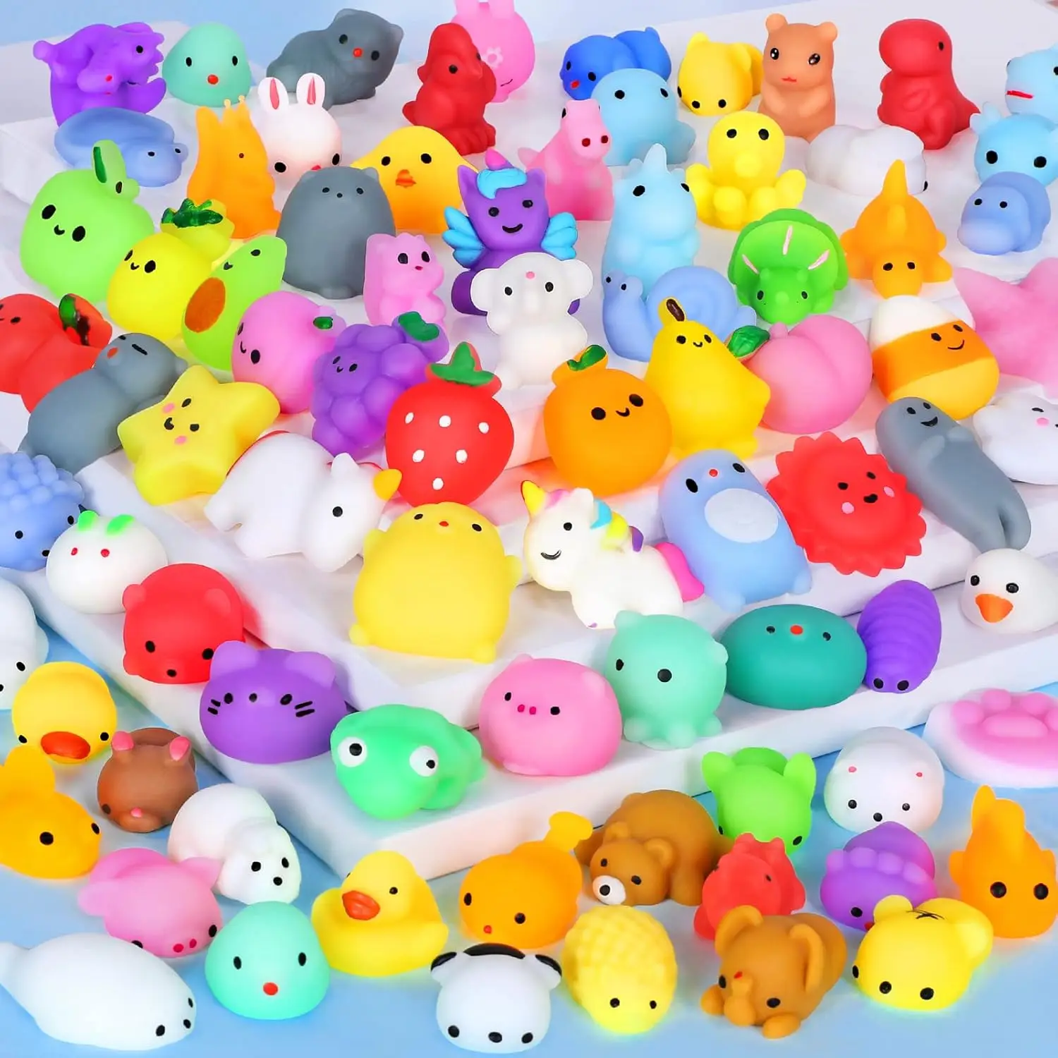 25/60/130 Pack Mochi Squishy Toys for Kids,Squishies Sensory Bulk Toys,Stress Relief Toys, Party Favors Mini Animals Toys Set