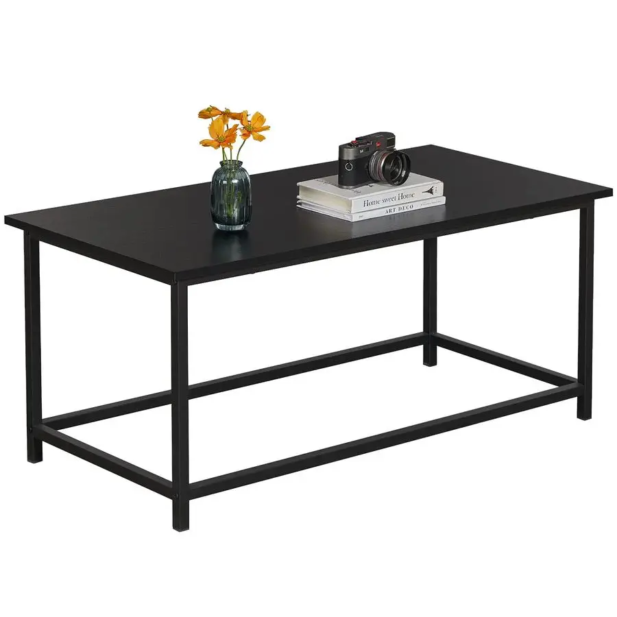 

Black Coffee Table Simple Modern Rectangular Center Table Open Space Minimalist for Living Room Home Office Industrial Cocktail