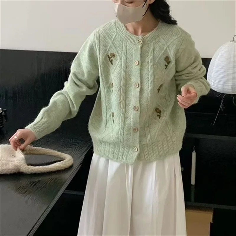Cárdigan de punto de estilo suave, nuevo estilo de otoño/invierno, abrigo de suéter suelto dulce y suave