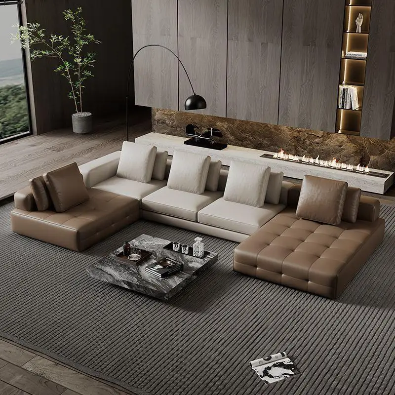 #Italian Luxury Large Flat Corner Lawrence Sofa High-End Modular Combination Genuine Leather Minimalist Style
