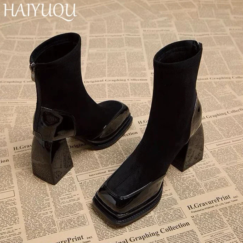 High Heels Women Snow Ankle Boots Platform Suede Leather Shoes Designer Chunky Chelsea Boots Trend Pumps Goth Fad Mujer Botas