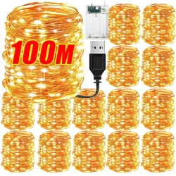 100-2M LED String Light USB/Battery Operated Copper Wire Garland Fairy Lighting Strings Christmas Wedding Party Decoration Lamps