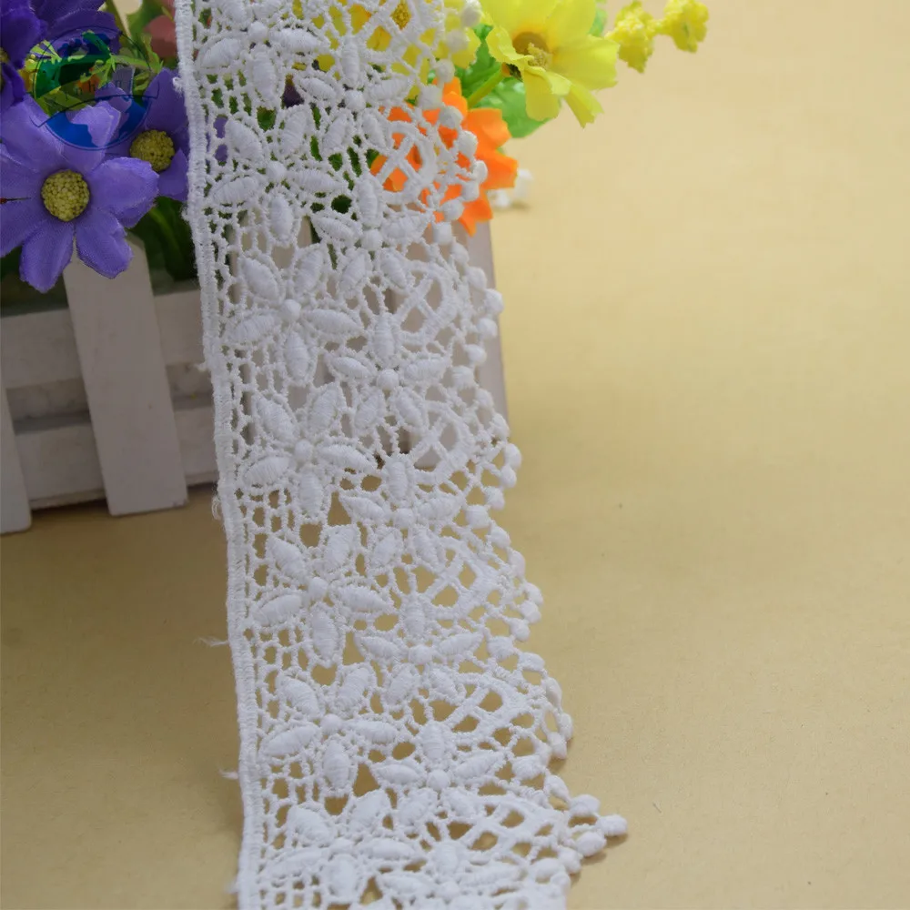 6cm Width White Cotton Embroidery French Lace Ribbon Fabric Guipure Diy Trims Warp Knitting Sewing Garment Accessories#3689
