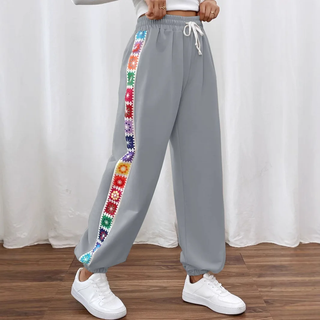 

2026 Women's New Fashion Trend High Quality Loose Casual and Comfortable Color Striped Stitching Women's Bottoms Sweatpants