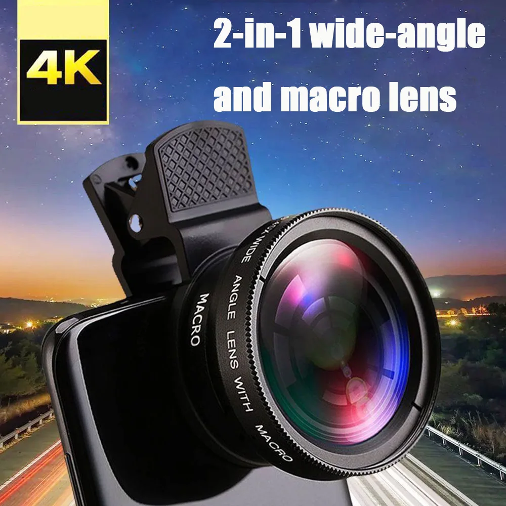 Супер широкоугольный объектив 2 в 1, 0,45X + 12,5-кратный макро-камер HD, клип для профессиональной фотографии для iPhone, Samsung, Huawei, Android
